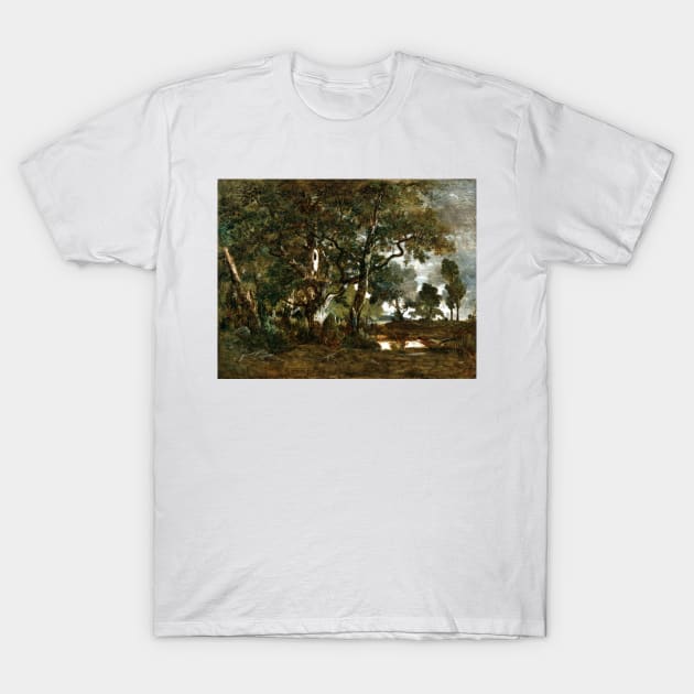 Théodore Rousseau Forest of Fontainebleau, Cluster of Tall Trees Overlooking the Plain of Clair-Bois at the Edge of Bas-Bréau T-Shirt by pdpress